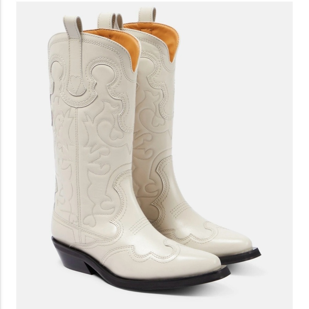 RARE- EUC- GANNI CREAM MID SHAFT WESTERN BOOT Sz36